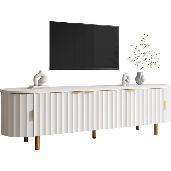 Tv Cabinet, 170 × 40 × 47 Cm, 5 Doors, Fluted Surface, Rounded Edges, Made of Mdf, with Metal Feet and Handles, Simple and Modern, White