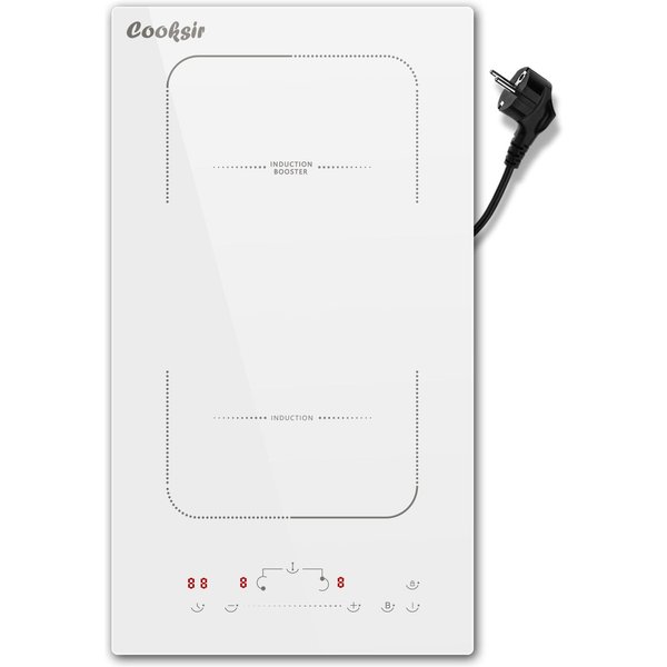 Cooksir Induktionskochfeld 2 Brenner mit Stecker, integriert, 3500W, flexible Zonen, Schieberegler, 9 Leistungsstufen, Sicherheitsverriegelung