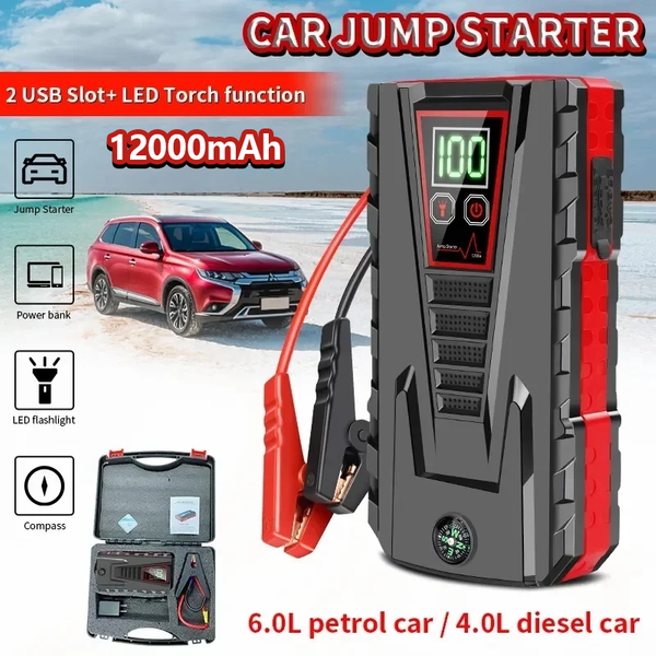 99800mAh Tragbares Auto-Starthilfegerät mit 5000A Spitzenstrom, Powerbank zum Aufladen von 12V-Fahrzeugen, Notfallbatterie für Öl- und Dieselautos, langlebig.