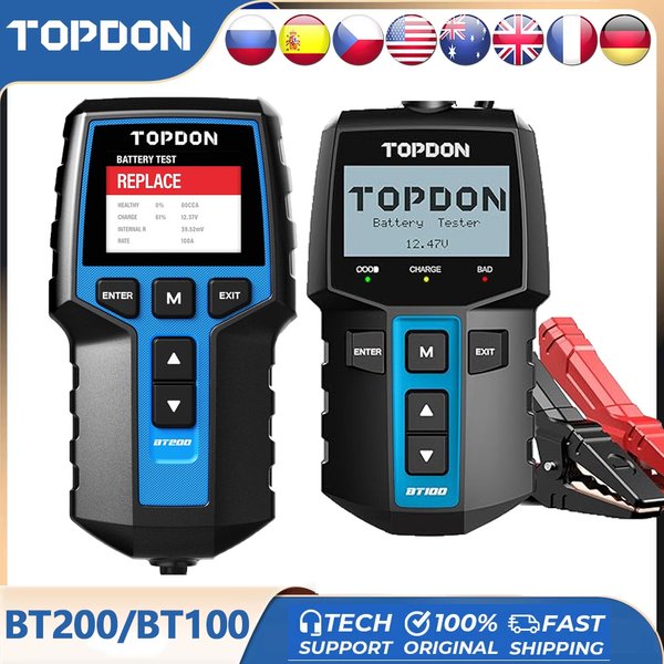 TOPDON BT200/BT100 Batterietester Lade Anlassen Testwerkzeuge für Auto 24V/12V Automotive Diagnosebatteriemonitor 100-2000CCA