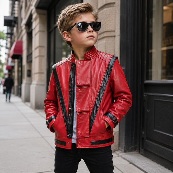 Nouvelle veste en cuir rouge pour garçons, style Michael Jackson, tendance hip-hop, pour les fêtes, vêtements pour enfants