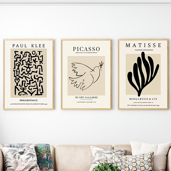 3PCS Rahmenlose Poster Nordic Abstrakte Henri Matisse Picasso Paul Klee Malerei Wand Kunstdrucke Bilder Vintage Hause Dekorative