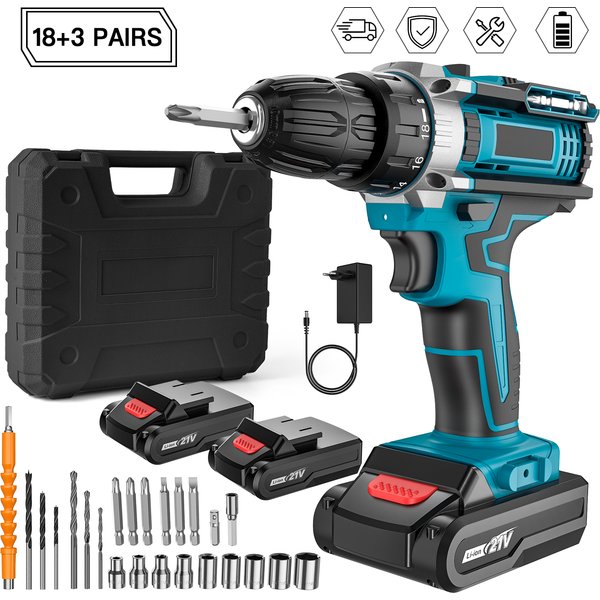 21V Akku-Schrauber 3-in-1 32N.m Elektrischer Bildschirm-Schrauber 1600RPM Hochgeschwindigkeit mit Schraubbits für Heimwerker DIY Power Oils LED-Licht