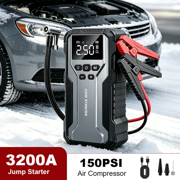 Auto-Batterie-Starter 12V Tragbarer Auto-Starthilfegerät mit Luftkompressor 3200A Auto-Batterie-Booster 150PSI Reifenluftpumpe Powerbank