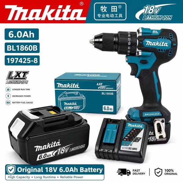6Ah, 100% oryginalna bateria Makita 18V, model BL1860B, akumulator litowo-jonowy do narzędzi Makita 18V. Zastąp baterię. Zestaw narzędzi zastępczych Makita 487.