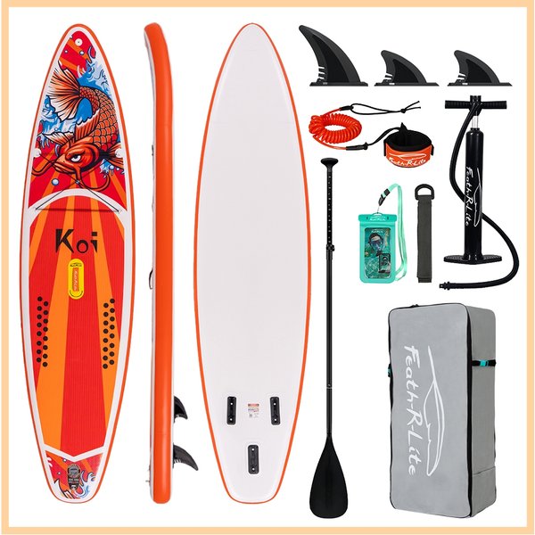 FunWater SUPFR01E 320cm-350cm Nadmuchiwana deska do SUP, deska surfingowa, kompletny zestaw akcesoriów do paddleboarda, regulowane wiosło, pompka, plecak podróżny ISUP, linka zabezpieczająca,
