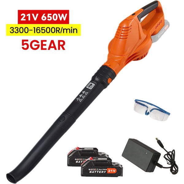 21V Akku-Laubbläser 650W 180CFM 150MPH 5-Gang-Elektrobläser 16500RPM für Garten, Hof, Laub- und Staubreinigung