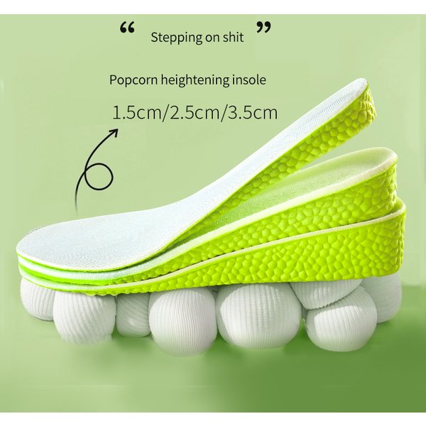 Height Increase Insole Boost Insoles Green Memory Foam Shoe Sole Pad Breathable Comfortable For Men Women Feet Care 1.5-3.5cm