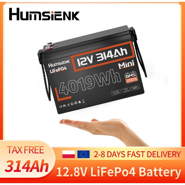 Humsienk LiFePO4 Batterie 12V 314AH 200A Mini-Größe Wiederaufladbare Batterie mit Tiefentladezyklus Perfekt für Stromversorgung zu Hause / im Freien