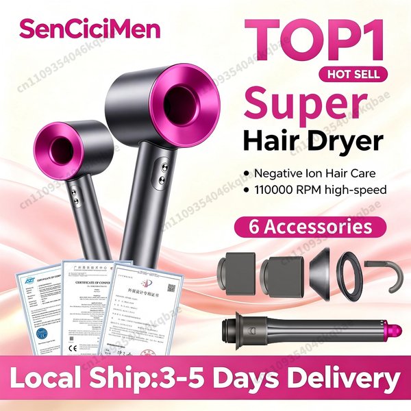 SenCiciMen 6 IN 1 Super Hair Dryer Negative Ion Hair Care Hairdryer With Auto-Wrap Curler 1600W Blow Dryer Home Appliances Tourist Styling Tools Holiday Gift Ideas for Women
