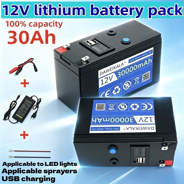 Schnelle Lieferung aus EU-Lager, Solar 12V 30Ah 18650 Wiederaufladbarer Lithium-Akku, für Elektrofahrzeuge, LED-Leuchten, Sprühbatterien, mit 12,6V 3A Ladegerät zum Verkauf