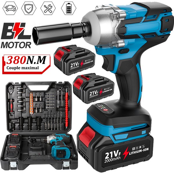 380 Nm bürstenloser elektrischer Schlagschrauber 21V 2500 U/min Akku-Drehmomentpistole mit 39-teiligem Kit für Makita-Akku, Autoreparatur, Holzbearbeitung