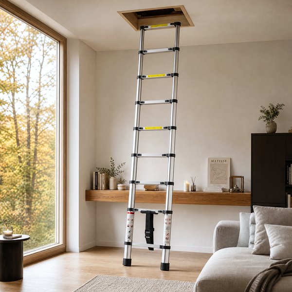 Échelle télescopique en acier inoxydable épaissi et durable, 2,6-4,4 m, multi-tailles, robuste et sécurisée, design compact pour un rangement facile, idéale pour les projets de garage, maison et