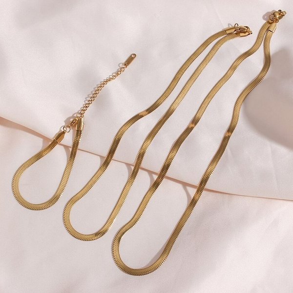 2023 New Stainless Steel Waterproof Herryingbone Chain Necklaces For Women Minimalist Gold Plated Blade Chain Bracelet Anklets