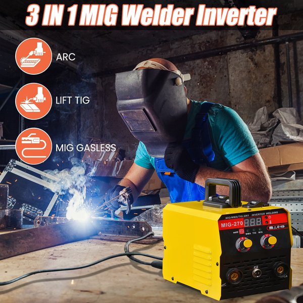 MMA MIG TIG 3-in-1 Inverter-Schweißgerät mit LED-Digitalanzeige, tragbares Elektrodenschweißgerät für Heimwerker, Autoreparaturen und Metallbearbeitung