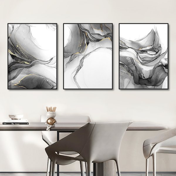 3PCS Rahmenlose Abstrakte Schwarz und Weiß Fluss Leinwand Malerei Nordic Poster Wand Kunstdruck Bilder Für Wohnzimmer Wohnkultur