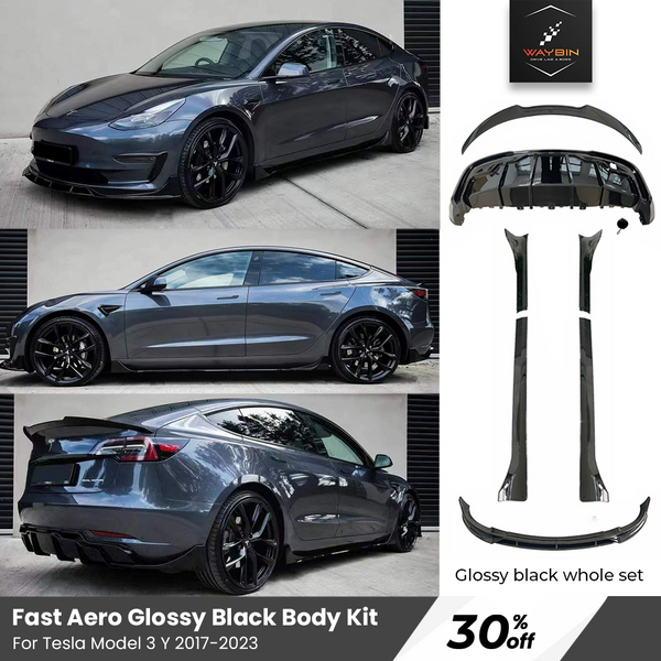 Ganzkörper-Kits 2024, glänzend noir, schnell, Aero-Stoßstangenlippe, Diffusor hinten, Sdie-Röcke, Spoiler-Tuning pour Tesla Model 3 Y 2017–2024