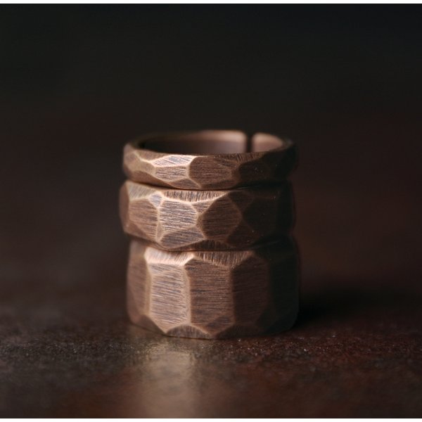 Ensemble de bagues en cuivre massif sculpté à la main, processus Vintage martelé, taille en cuivre pur réglable, rétro Punk, accessoires de rue pour femmes