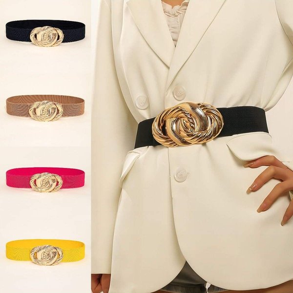 Ceintures larges élastiques en cuir PU pour femmes, boucle en métal gravée Vintage, mode, taille épaisse extensible, robe, grande taille