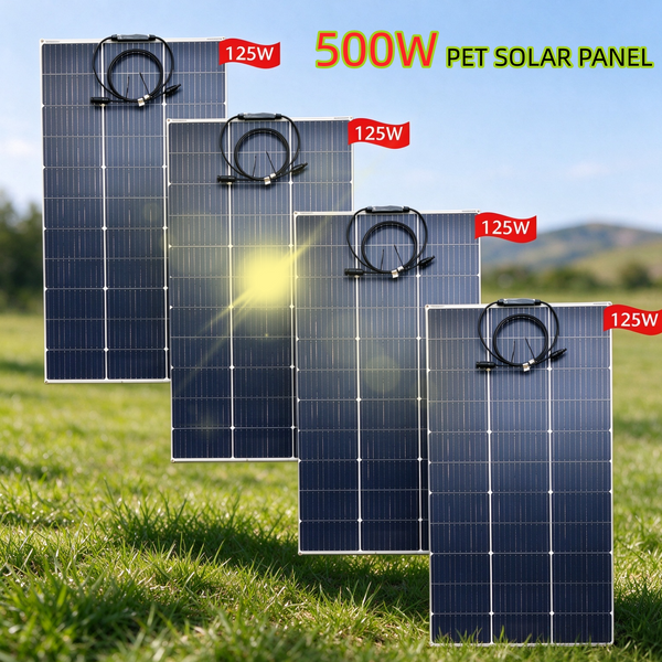 Ausgewähltes PET-Material, 500 Watt, 125 * 4 Stück, leichtes, flexibles und biegbares Solarpanel, einfache und flexible Installation, geeignet für verschiedene Einsatzbereiche wie Wohnmobile und
