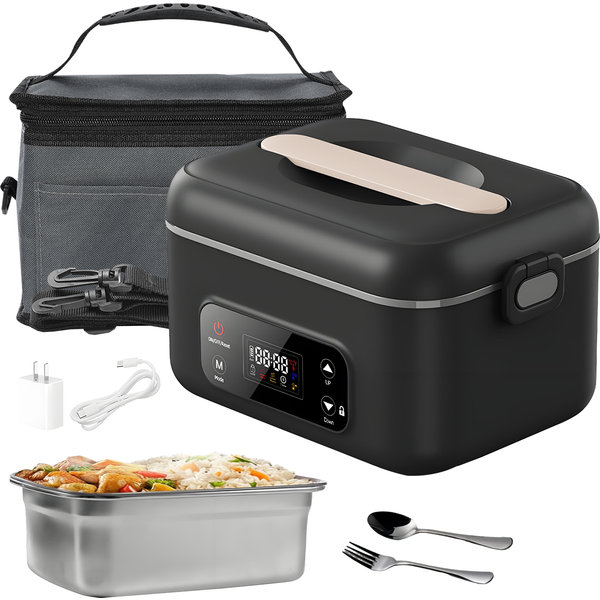 Kabellose, wiederaufladbare elektrische Heiz-Lunchbox, wasserfrei, tragbarer Speisenwärmer, Bento-Box, 8 Temperaturstufen, 1000ml Edelstahl-Innenbehälter für Büro, Arbeit und Reisen