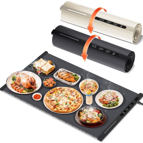 Tapis chauffant pour aliments, plateau chauffant électrique portable, chauffe-aliments en silicone électrique avec chauffage sur toute la surface, coussin chauffant