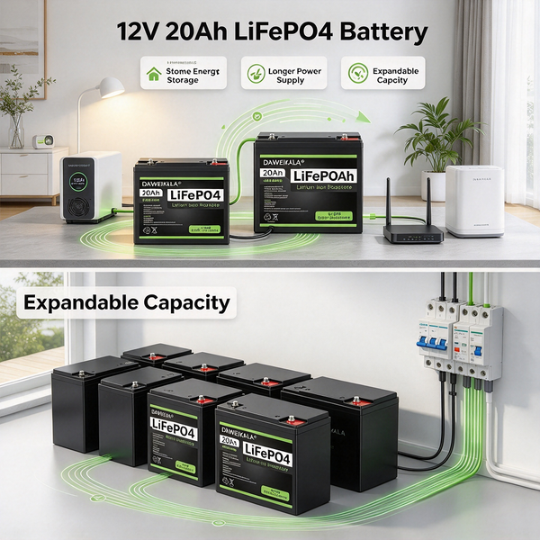 12V 20Ah Wiederaufladbare LiFePO4-Batterie Daweikala, 12,8V 20000mAh Lithium-Eisenphosphat-Akku für Heim-Backup, Outdoor-Camping, Marine, Überwachungssystem, EU-Lokale Lieferung