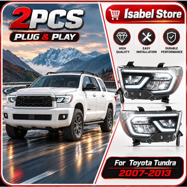 2 Stück Voll-LED-Scheinwerfer-Set für Toyota Tundra 2007-2013 DRL Sequentieller Blinker IP67 Wasserdicht Plug-and-Play Projektor-Frontleuchte