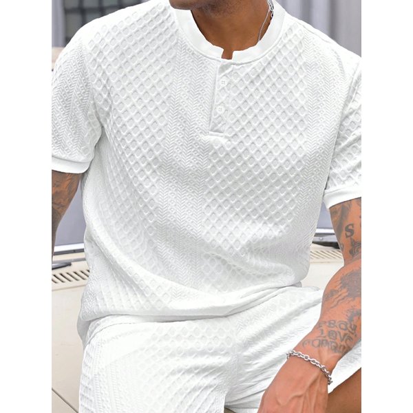 Lässiges Herren-Poloshirt, weich und bequem, einfarbig und schlichtes Design, italienischer Lochmusterdruck, geeignet für Outdoor-Sport.