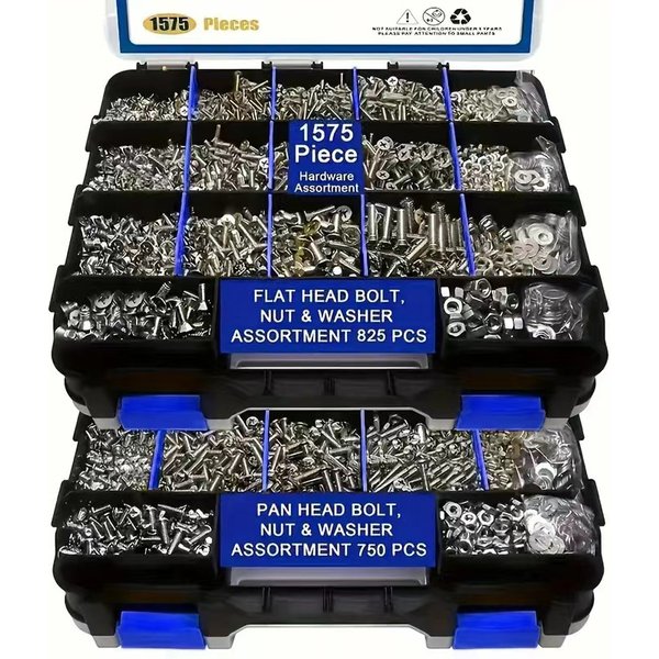 Ensemble de 1575 pièces de combinaison écrous et boulons, accessoires de quincaillerie de haute qualité M4 M5 M6 M8, fixations en acier inoxydable avec rondelles
