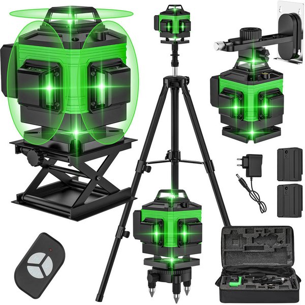 16-Linien 4D Grüner Laser-Nivellierer 360-Grad Omnidirektionale Projektion Selbstnivellierend 200-Fuß Arbeitsbereich Superstarker Laser-Nivellierer