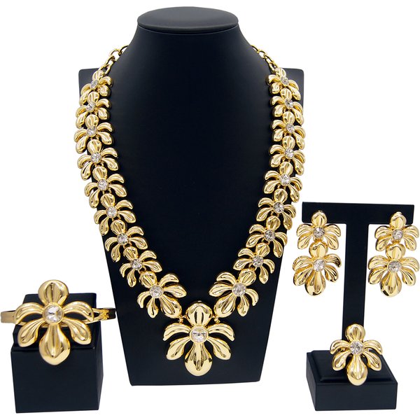 Italienische vergoldete Frau Halskette Schmuck Set Blumen knospe Anhänger Modedesign Armband Ohrringe versand kostenfrei nach Nigeria