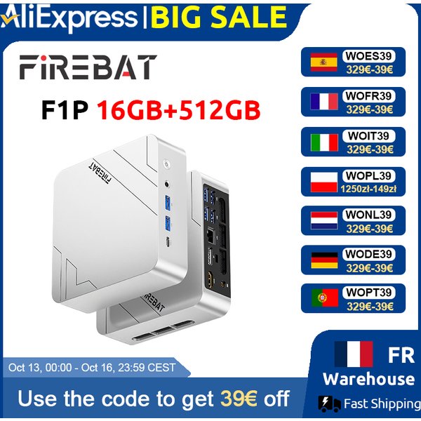 Firebat F1P Mini-PC AMD Ryzen 7 H255 16GB LPDDR5 512GB SSD Win11 Pro Desktop Mini-Computer USB 4.0 Wi-Fi 6 BT 5.2
