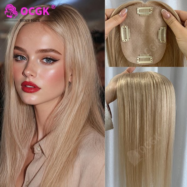 Topper de cheveux humains 100% naturels, lisse, 17 pouces, base 10x12cm, couleur 51, avec clips, pour femmes souffrant de cheveux clairsemés, usage quotidien