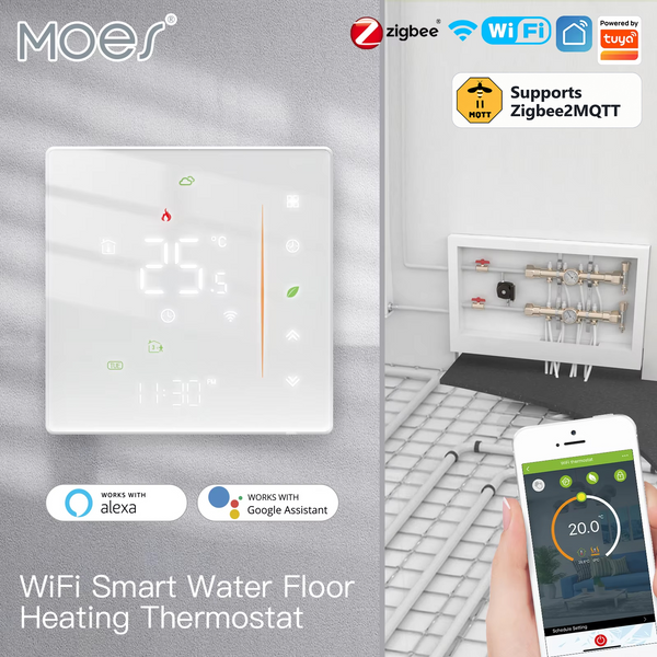 Thermostat de chauffage au sol électrique/eau MOES WiFi, contrôle de la température de la chaudière à gaz/eau Zigbee, Tuya, commande vocale Alexa Google, 2MQTT