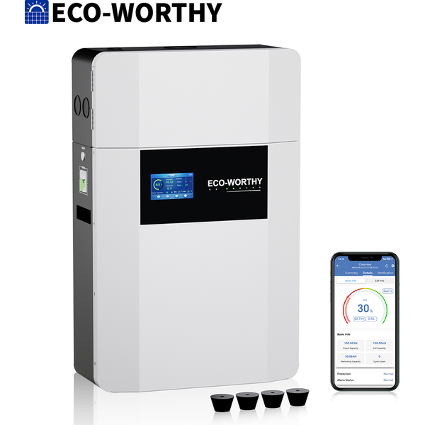 ECO-WORTHY 48V 100Ah Wandmontierte LiFePO4-Batterie mit Anschlusskasten zur Speicherung ECO-WORTHY