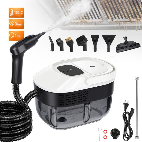 Tragbarer Dampfreiniger 2500W Hochtemperatur-Dampfreinigungsmaschine 1,6L großer Tank 3-stufig einstellbarer multifunktionaler Dampfreiniger für Autoreinigung, Fliesen, Fugenmörtel, Stoffe