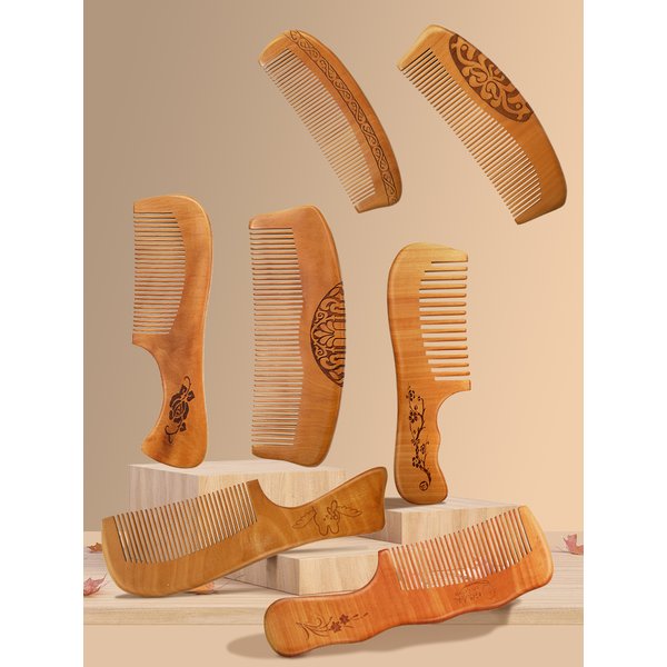 Natural Peach Wood Comb Anti-static Wide Tooth Hair Combs Head Massage Hair Care Comb Detangling Portable
