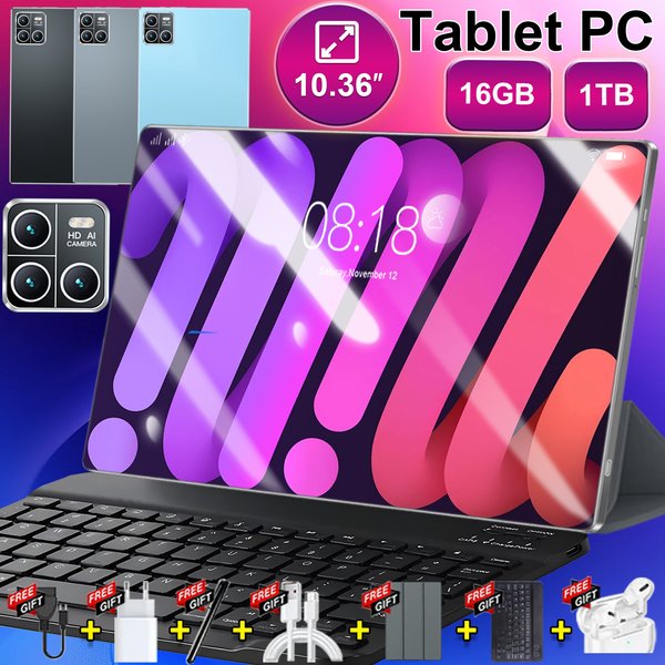 Nowy tablet z systemem Android na rok 2026, 10,36-calowy, elegancki design, wersja globalna, doskonałe możliwości multimedialne, bateria 20000 mAh, 16 GB + 1 TB, 14-rdzeniowy procesor, Android 13.0,