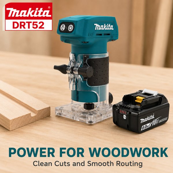 18V LXT Akku-Kompaktfräse Makita DRT52, präzisionsgefertigt für Kanten- und Schlitzbearbeitung mit mehreren Aufgaben.
