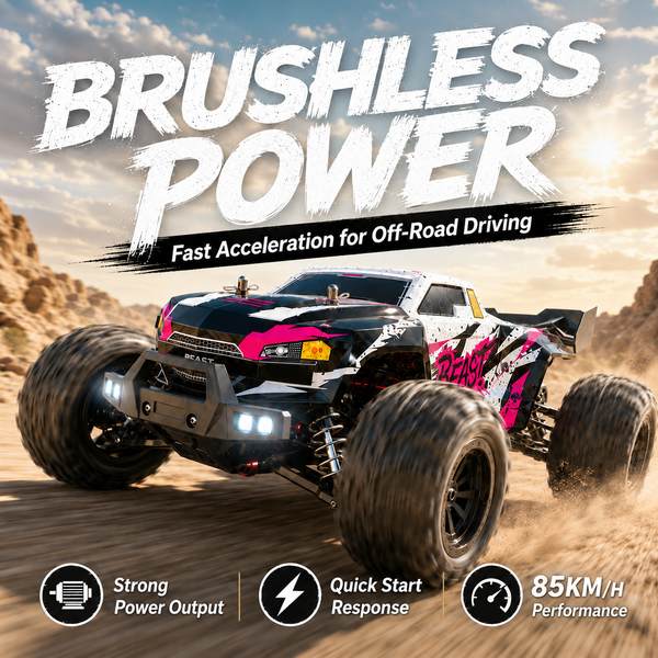 ZNLYRION Ciężarówka RC Off-Road Monster z Silnikiem Bezszczotkowym 4x4, Terenowy Buggy RC, Precyzyjny Pilot 2.4G z Przełącznikiem Świateł, Duże Wytrzymałe Opony, Model RC z 2 Bateriami, Prezent dla