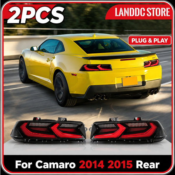 Rauchfarbene LED-Rückleuchten für Camaro 2014 2015 Rückleuchten-Set mit gelbem sequenziellem Blinker und Bremslicht 2 Stück