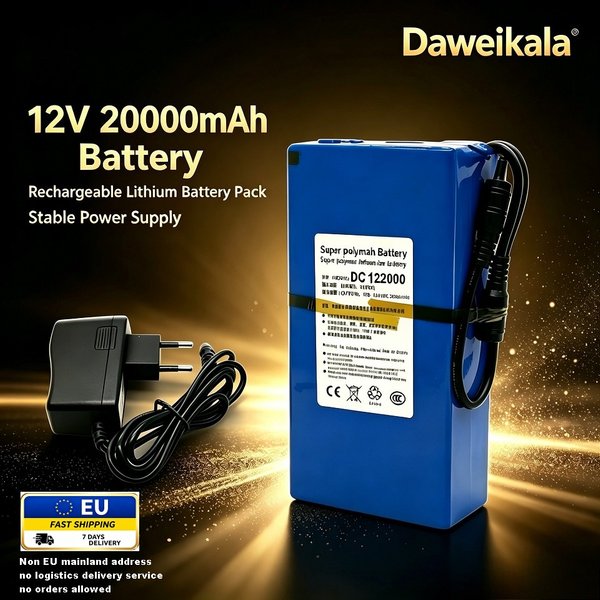 12V 20000mAh Akkupack, wiederaufladbare Lithium-Batterie für CCTV-Kamera, LED-Lichtstreifen, Router, kleine elektronische Geräte, EU-Lager, 7-Tage-Lieferung