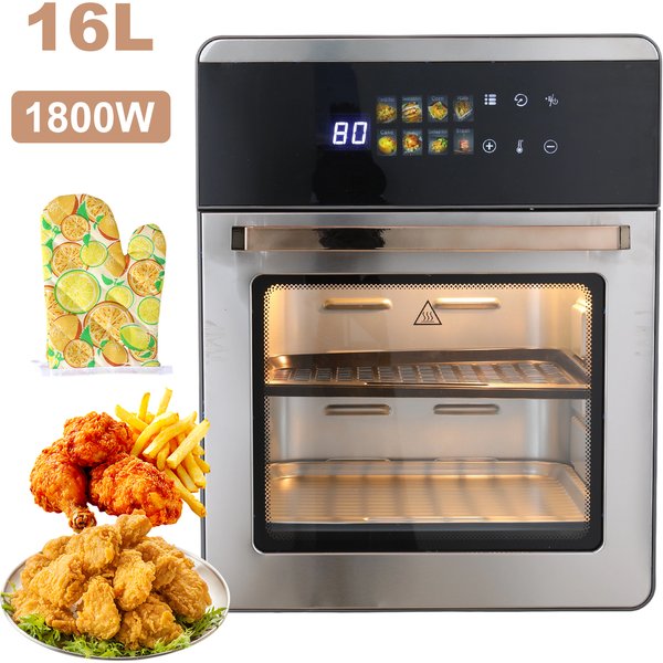 1800W 360 ° Heißluftzirkulations-Ölfreie Fritteuse, 20L Visueller Edelstahl-Konvektionsofen, Touchscreen-Multifunktions-Brat- und Backmaschine für 6-8 Personen