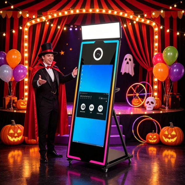 65'' Spiegel-Fotobox-Maschine mit Kamera und Drucker, Tragbare Selfie-Magic-Spiegel-Fotobox mit Touchscreen und LED-Rahmen