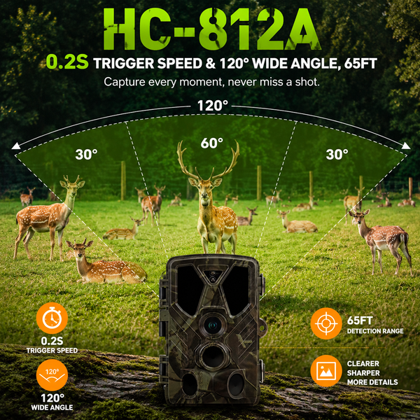 Wildkamera für den Außenbereich, 4K, 36 MP, Wildkamera, kein Leuchten, Nachtsicht, bewegungsaktiviert, wasserdicht, für Hirsch, Scouting, Jagdkamera