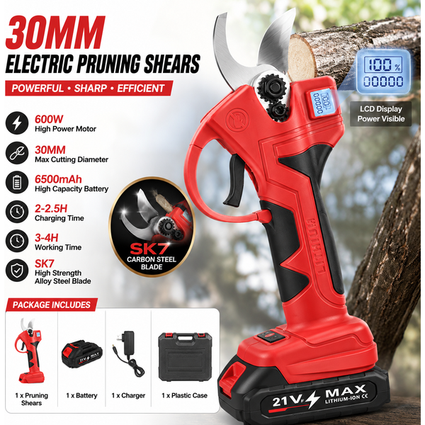 Bürstenlose elektrische Astschere, kabellose Gartenschere, Astschneider für Bäume, 30 mm, Akku-Astschere mit LCD-Anzeige, kompatibel mit Makita 18-V-Akku.