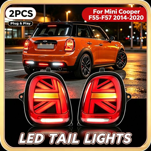 Paar Voll-LED-Rückleuchten für MINI Cooper F55 F56 F57 2014-2019, Rückleuchten-Set mit sequenzieller Blinkfunktion, Plug & Play, 2 Stück