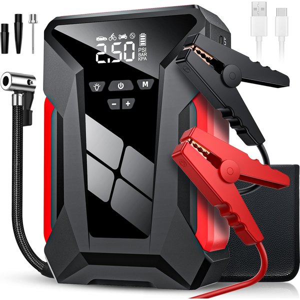 28000mAh Auto-Starthilfe Air Cup Multifunktions-4-in-1-Luftkompressor Powerbank Autobatterie-Startgerät Auto-Typenkompatibler Inflator