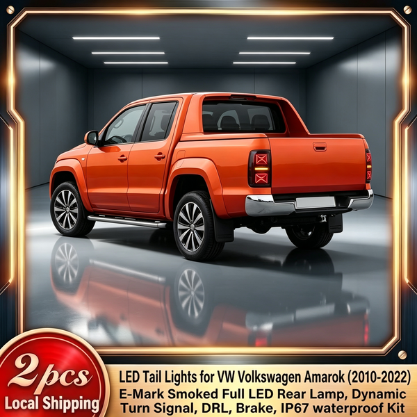 2 Stück LED-Rückleuchten für VW Volkswagen Amarok 4MOTION Pickup 2010-2022 E-Mark Getönte Voll-LED-Rückleuchte mit Dynamischer Animation, Blinker, Tagfahrlicht, Bremslicht, Rückfahrlicht, Direkter